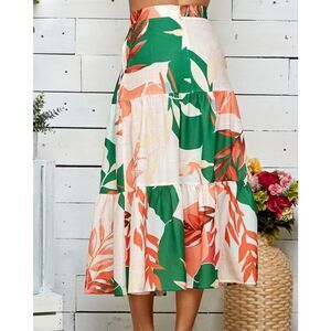 Sweet Lemon‎ Womens Floral Tiered Midi Skirt Multicolor Size Large NWT